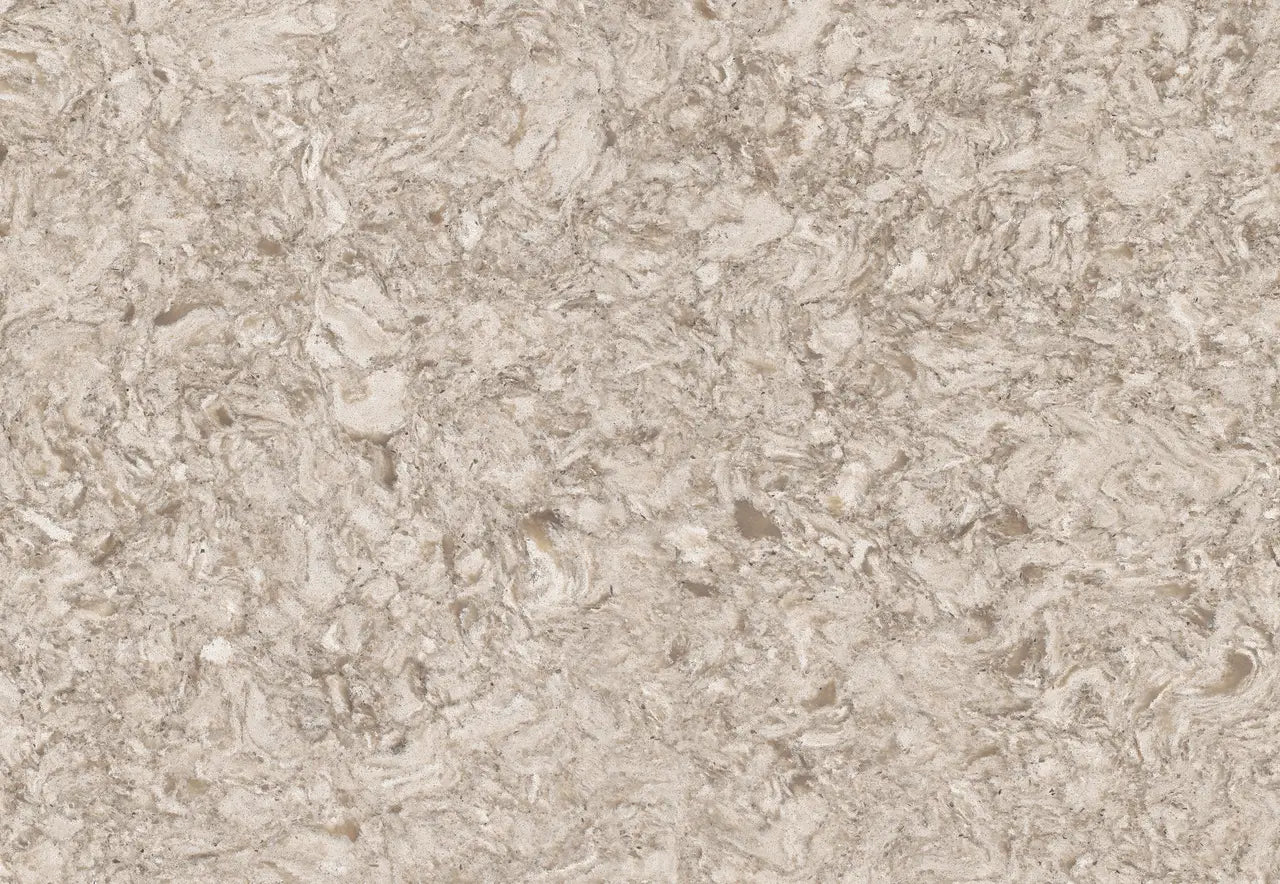Quartz New Quay surface with beige and cream swirled patterns and smooth finish — elegant stone countertops installed by Signature Stone Las Vegas
