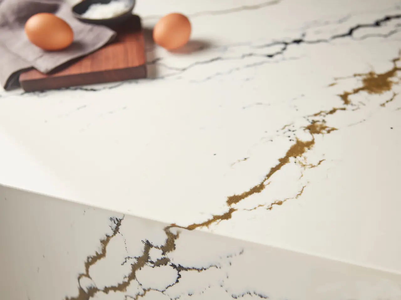 Natural stone surface with dramatic veining and warm tones — custom countertops fabricated and installed by Signature Stone LV