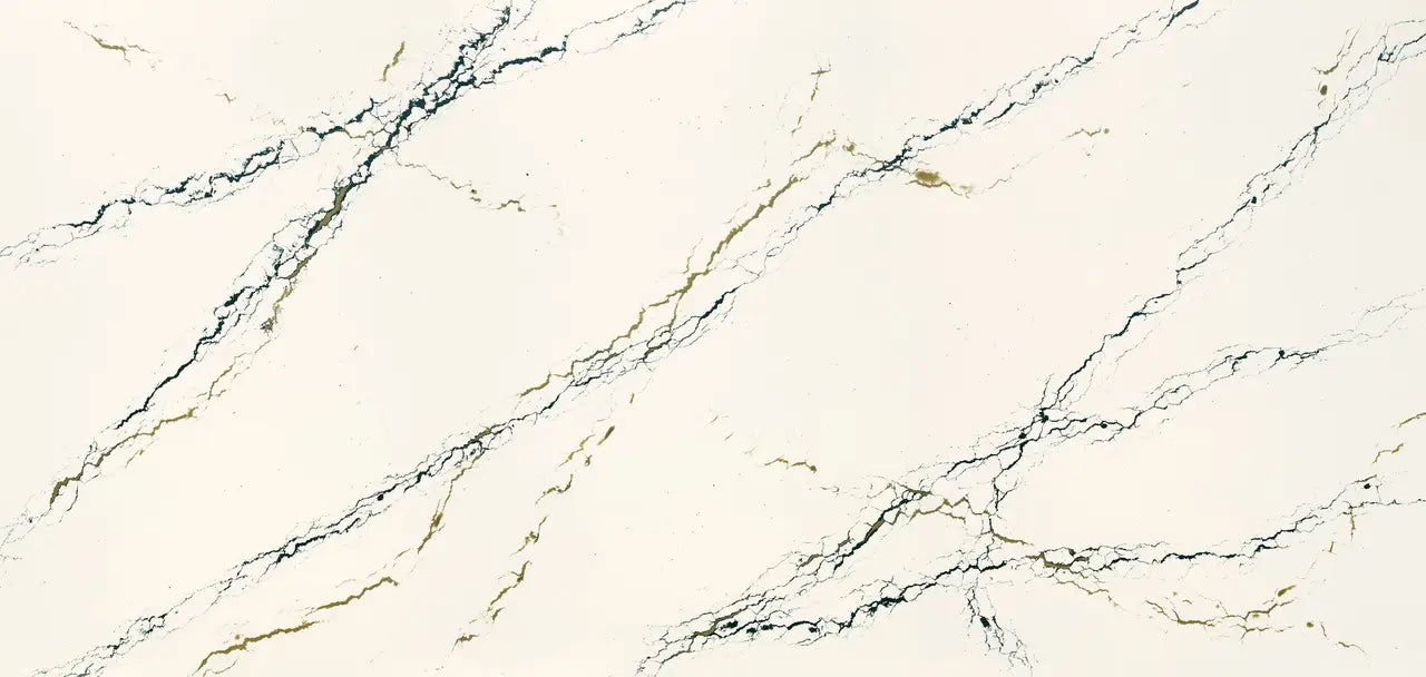 Marble surface with cream base and dramatic gray veining pattern — premium countertop fabrication by Signature Stone Las Vegas
