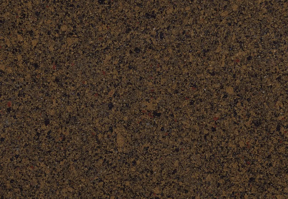 Quartz Park Gate slab with rich brown base and multicolored speckled pattern — premium stone countertops installed by Signature Stone Las Vegas
