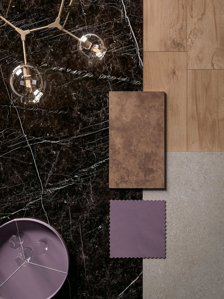 Nero Marquina marble surface with dramatic black background and white veining — elegant custom countertops fabricated and installed by Signature Stone LV