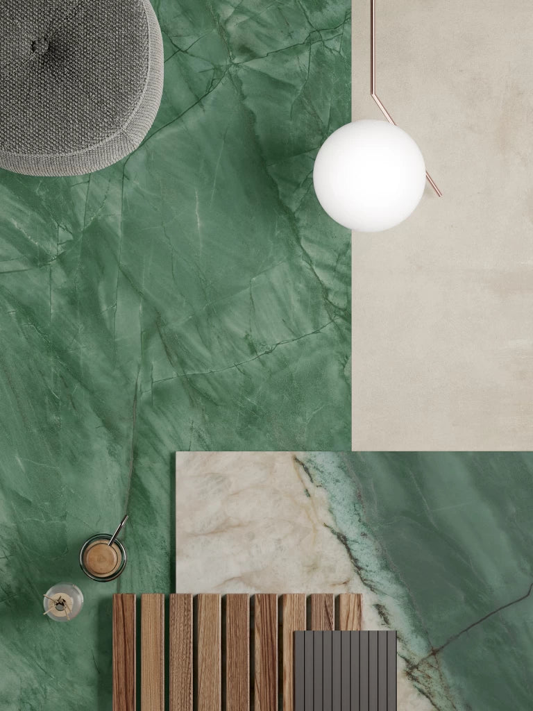 Exotic green marble surfaces with rich veining and polished finish — premium countertop fabrication by Signature Stone Las Vegas