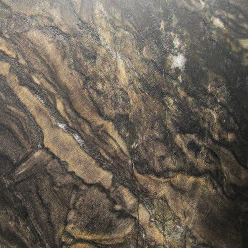 Quartzite Black Fantasy brushed surface with flowing golden and dark brown veining patterns — premium quartz countertops installed by Signature Stone Las Vegas
