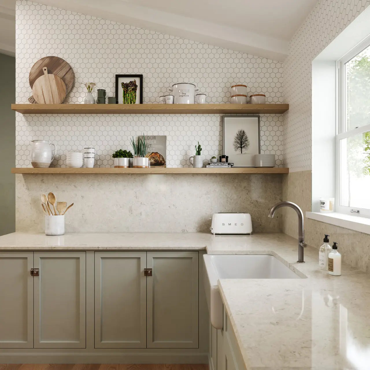 Calacatta marble kitchen surfaces with polished white veining and clean edges — elegant stone countertops installed by Signature Stone Las Vegas