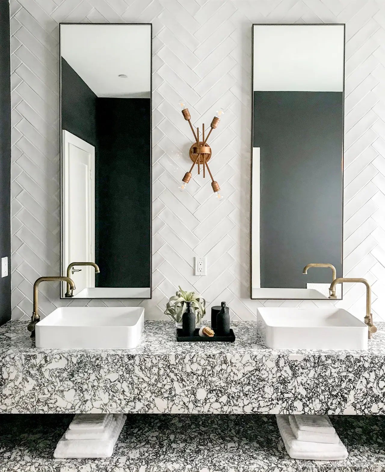 Rose Bay stone bathroom vanity with speckled gray and white pattern — premium stone countertops installed by Signature Stone Las Vegas