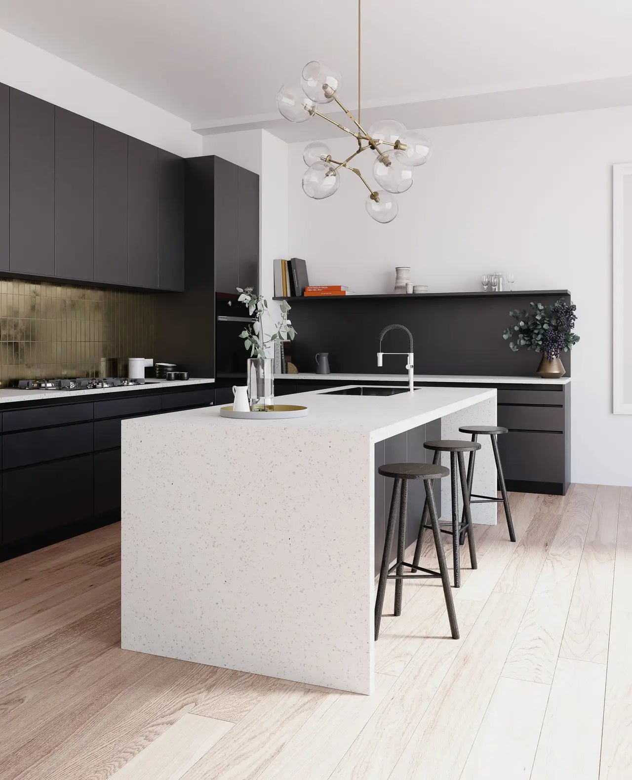 Salt Lake quartz kitchen island and perimeter counters with speckled white finish — premium stone countertops installed by Signature Stone Las Vegas