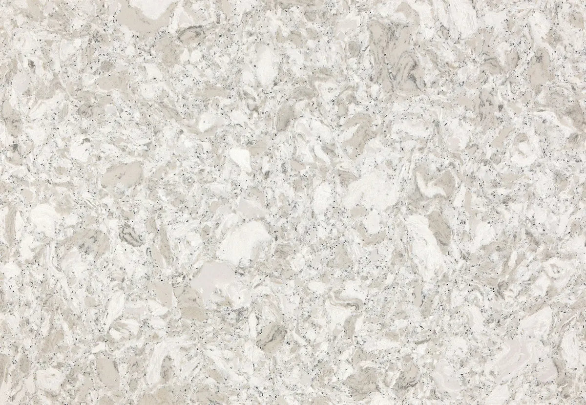 Sandgate stone surface featuring light beige and cream tones with fossil-like patterns — ideal for custom countertops fabricated and installed by Signature S...