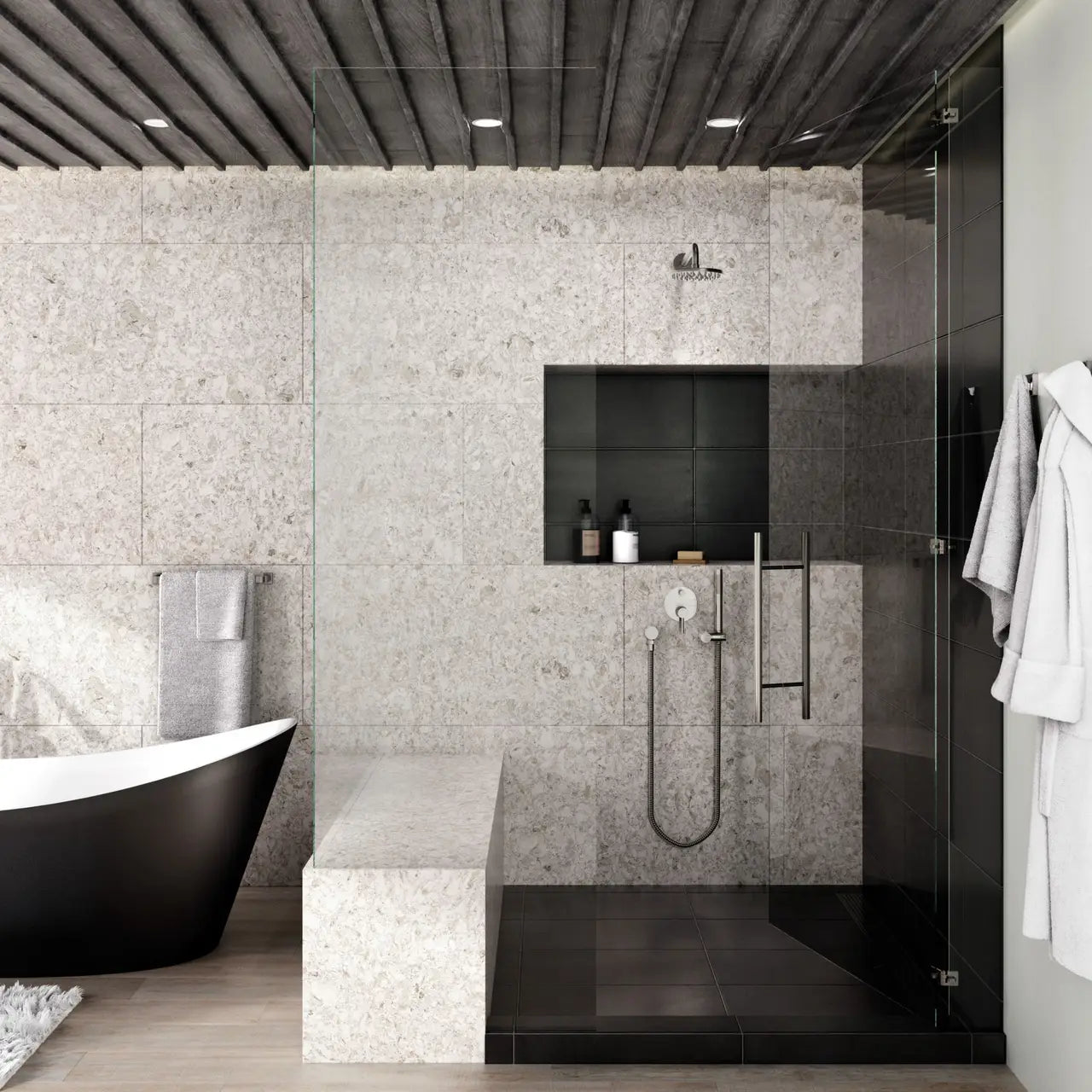 Sandgate stone bathroom vanity with polished gray finish and clean lines — premium stone countertops installed by Signature Stone Las Vegas