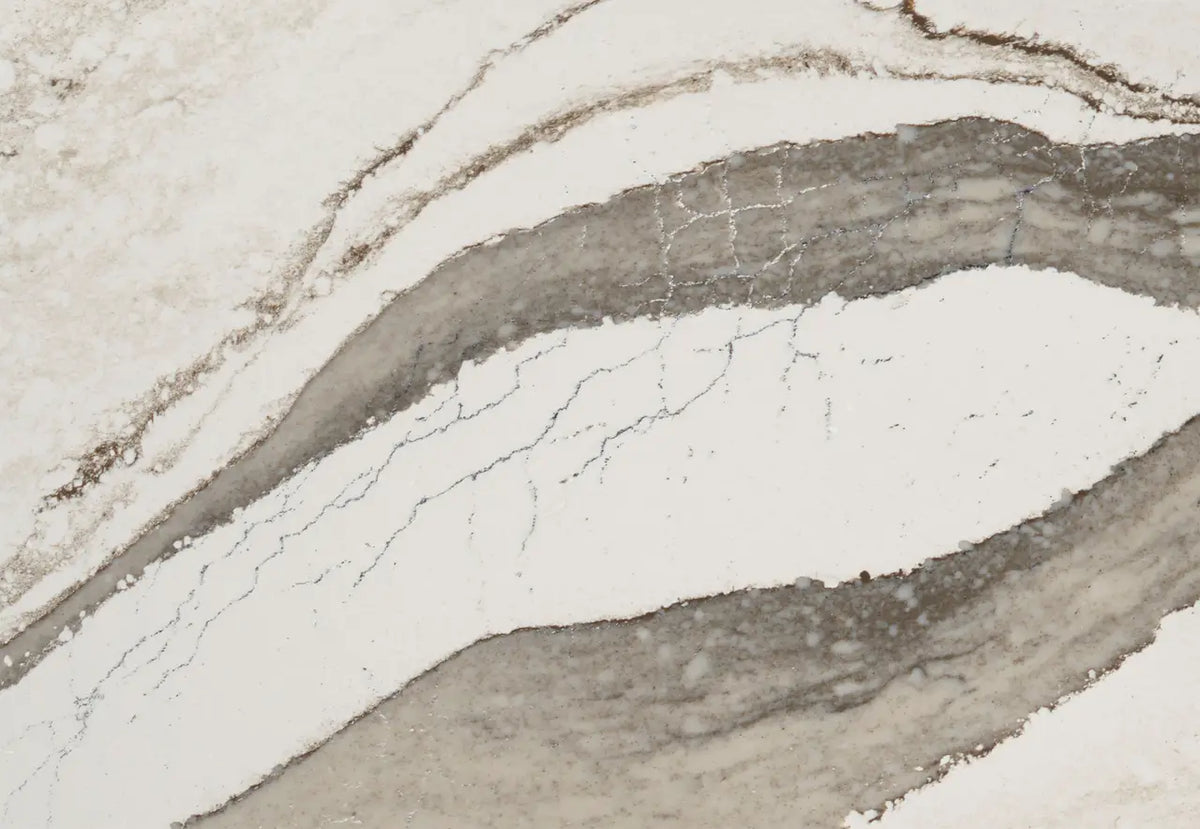 Skara Brae stone surface with flowing gray and white veining patterns — custom countertops fabricated and installed by Signature Stone LV