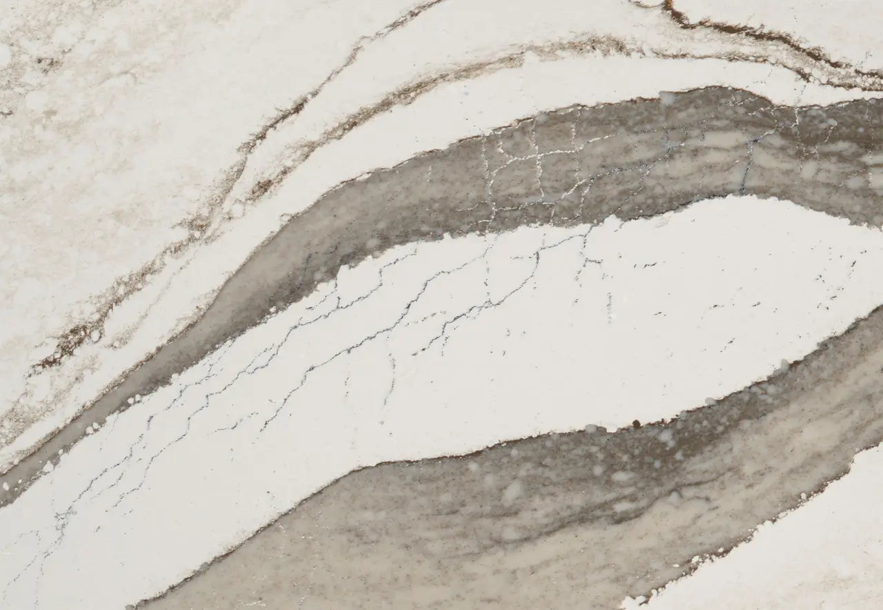 Skara Brae stone surface with flowing gray and white veining patterns — custom countertops fabricated and installed by Signature Stone LV