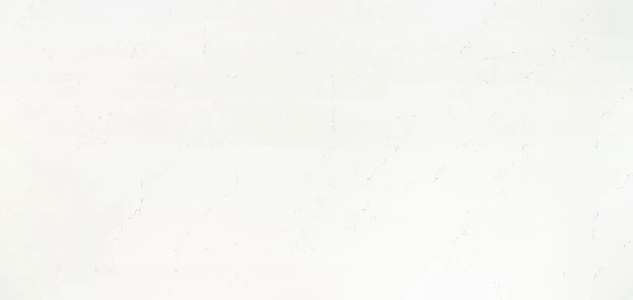 Smithfield quartz kitchen countertops with white background and subtle veining — custom countertops fabricated and installed by Signature Stone LV