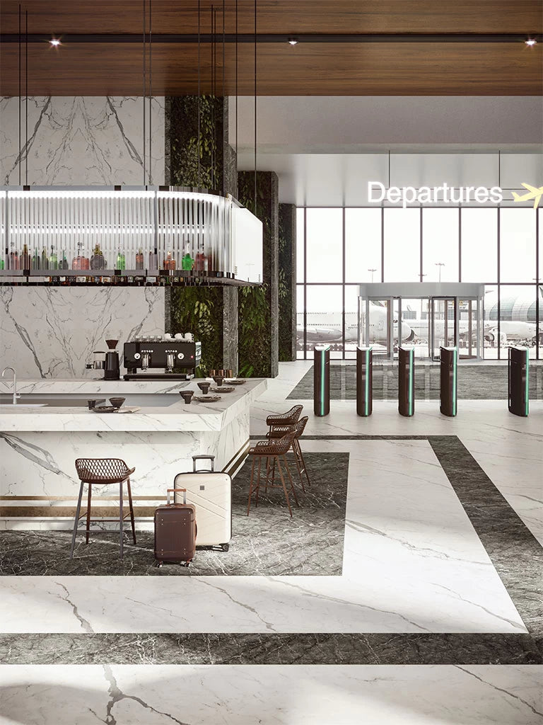 Statuario Supremo marble bar counter with white veining and polished finish — luxury custom countertops fabricated and installed by Signature Stone LV