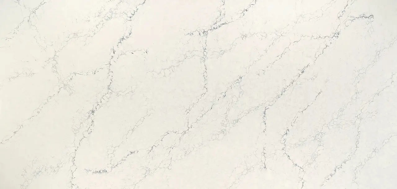 Quartz Sutherland slab with soft cream base and delicate gray veining — elegant stone countertops installed by Signature Stone Las Vegas