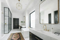 Carrara marble bathroom vanity with white veining and polished finish — elegant stone countertops installed by Signature Stone Las Vegas