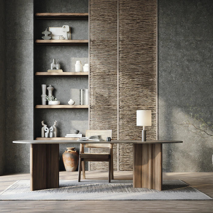 Dekton Vk04 Grafite desk surface with dark charcoal finish and clean edges — premium dekton surfaces fabricated and installed by Signature Stone LV