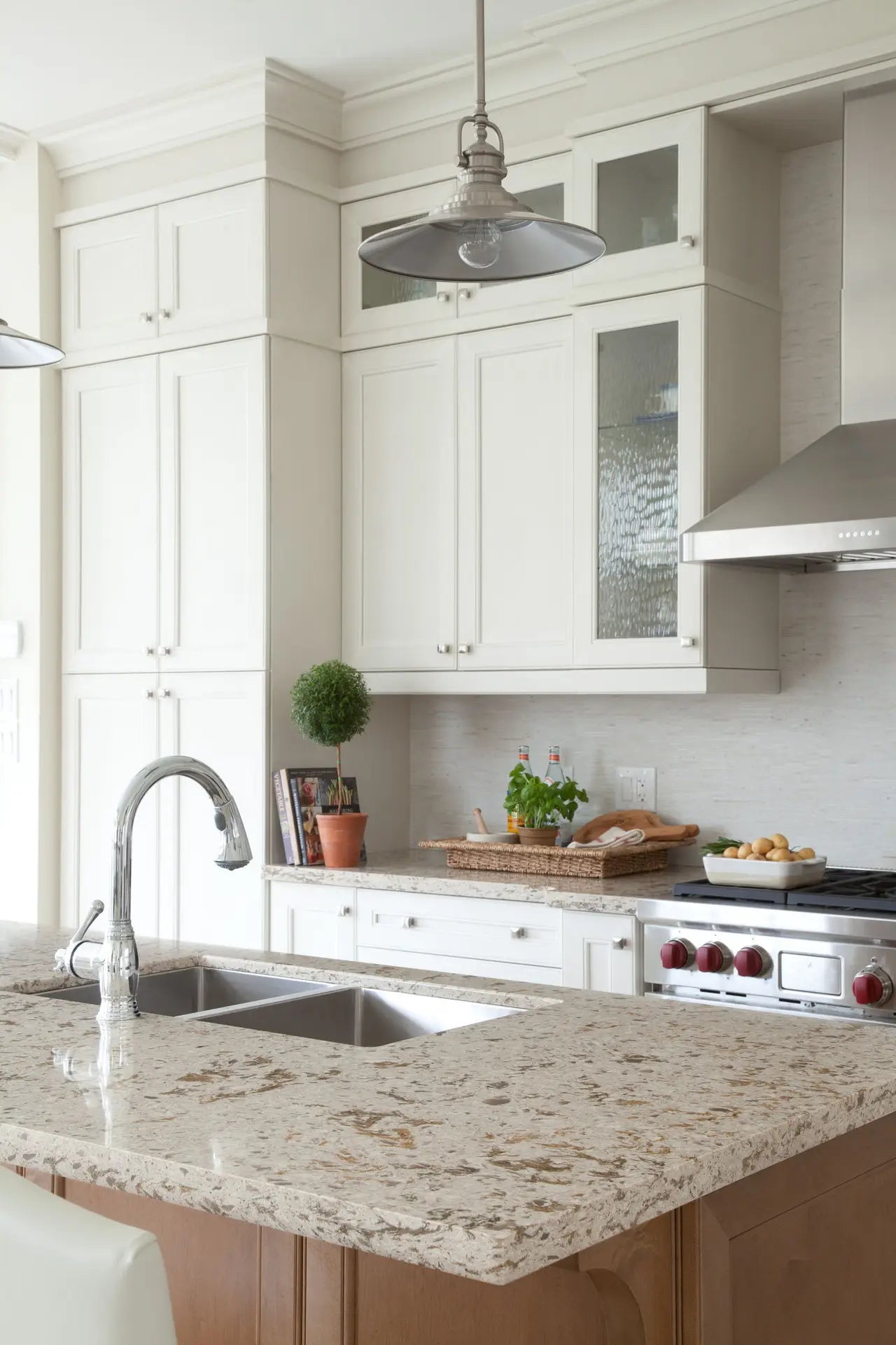 Granite kitchen countertops with speckled beige pattern and polished finish — expert countertop fabrication by Signature Stone Las Vegas