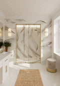 Marble bathroom vanity with white finish and gray veining — elegant stone countertops installed by Signature Stone Las Vegas
