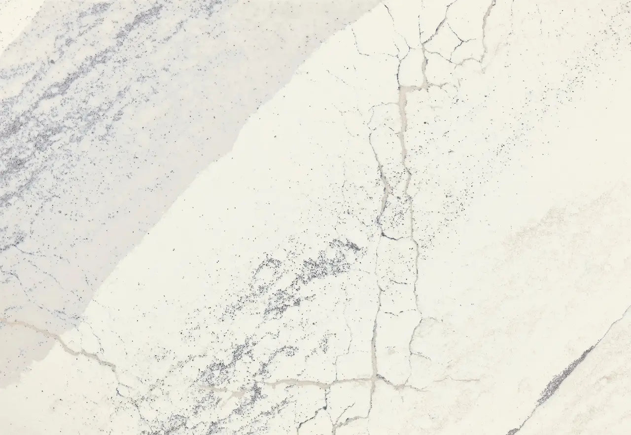 Windsor Steel Satin Ridge quartz surface with cream base, gray veining, satin finish — custom countertops fabricated and installed by Signature Stone LV
