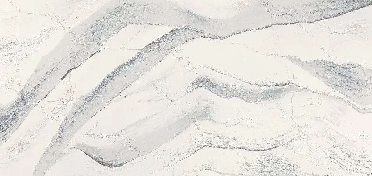 Windsor Steel Satin Ridge quartz surface with flowing gray veining and polished finish — premium countertop fabrication by Signature Stone Las Vegas